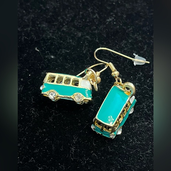 Jewelry - Playful Gold and Green Bus Earrings